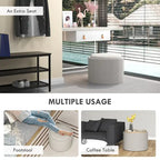 Table basse ottomane de rangement ronde avec plateau de service réversible, Gris