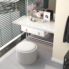 Table basse ottomane de rangement ronde avec plateau de service réversible, Gris