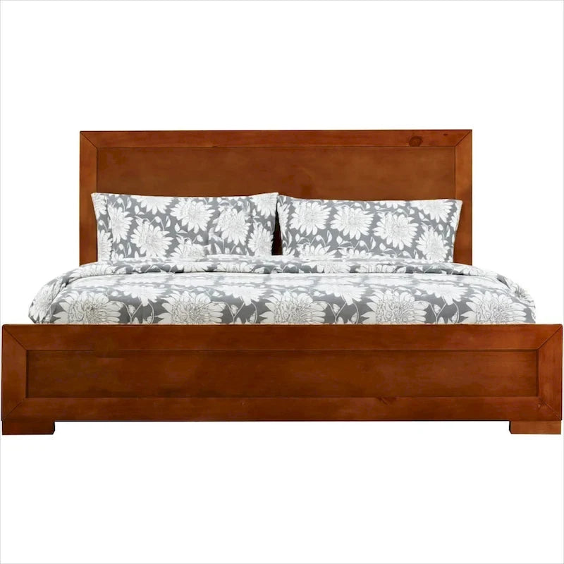 Cadre de lit Queen en bois massif avec panneaux incrustés marron HomeRoots