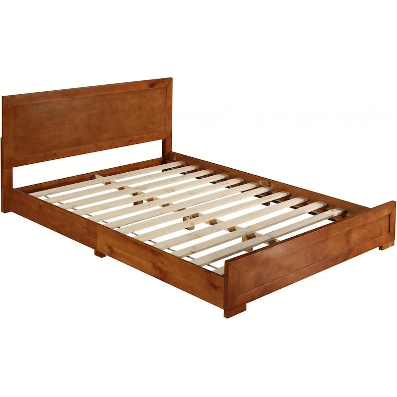 Cadre de lit Queen en bois massif avec panneaux incrustés marron HomeRoots
