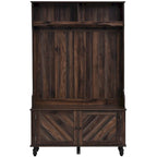 Porte-manteau moderne, banc d'entrée avec 2 étagères de rangement ouvertes, 4 patères doubles métalliques, pour entrée et couloir