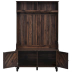 Porte-manteau moderne, banc d'entrée avec 2 étagères de rangement ouvertes, 4 patères doubles métalliques, pour entrée et couloir