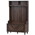 Porte-manteau moderne, banc d'entrée avec 2 étagères de rangement ouvertes, 4 patères doubles métalliques, pour entrée et couloir