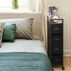 Commode étroite à 4 tiroirs, Meuble de rangement en tissu, Commode verticale