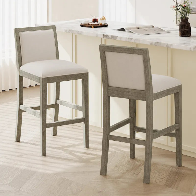 Roomfitters Tabourets de bar rétro, lot de 2 chaises de bar de 77,5 cm de hauteur avec coussin en tissu et cadre en bois