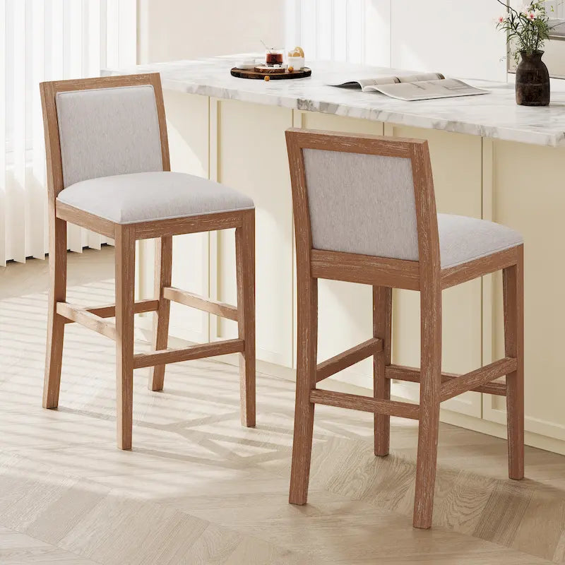 Roomfitters Tabourets de bar rétro, lot de 2 chaises de bar de 77,5 cm de hauteur avec coussin en tissu et cadre en bois