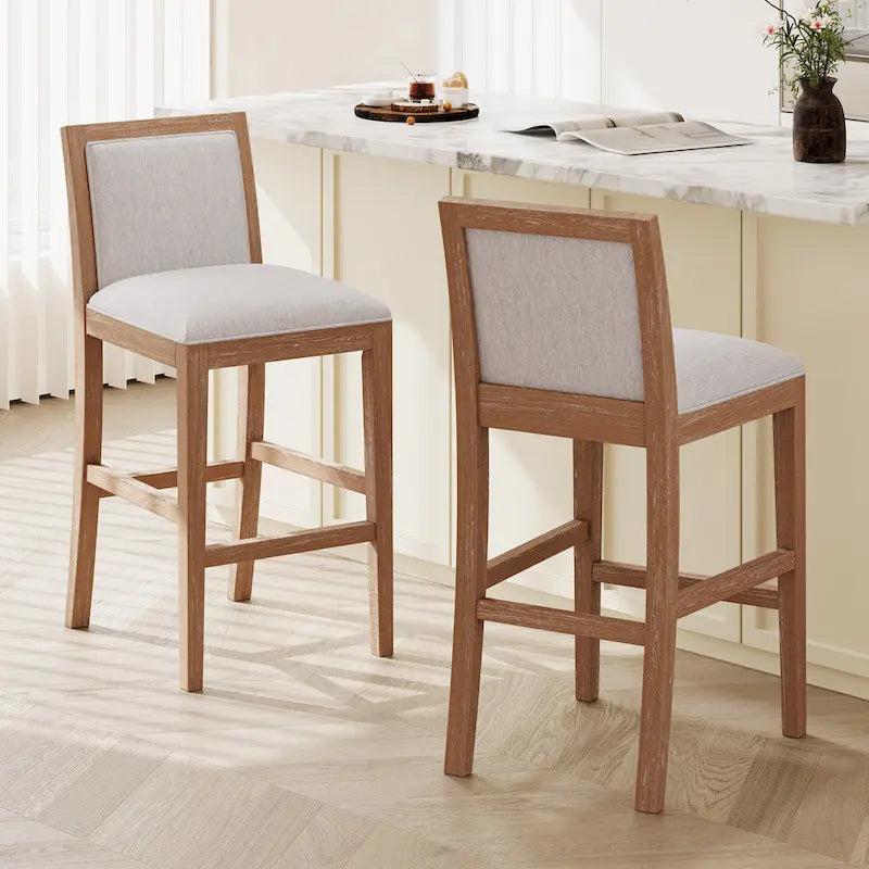 Roomfitters Tabourets de bar rétro, lot de 2 chaises de bar de 77,5 cm de hauteur avec coussin en tissu et cadre en bois