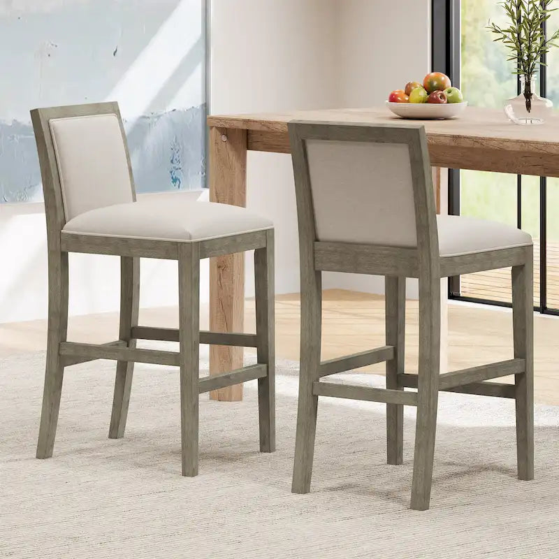 Roomfitters Tabourets de bar rétro, lot de 2 chaises de bar de 77,5 cm de hauteur avec coussin en tissu et cadre en bois