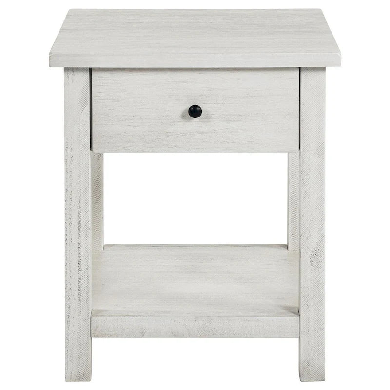 Table d'appoint Ayne, 1 tiroir, bois blanc vieilli, carrée 50 cm