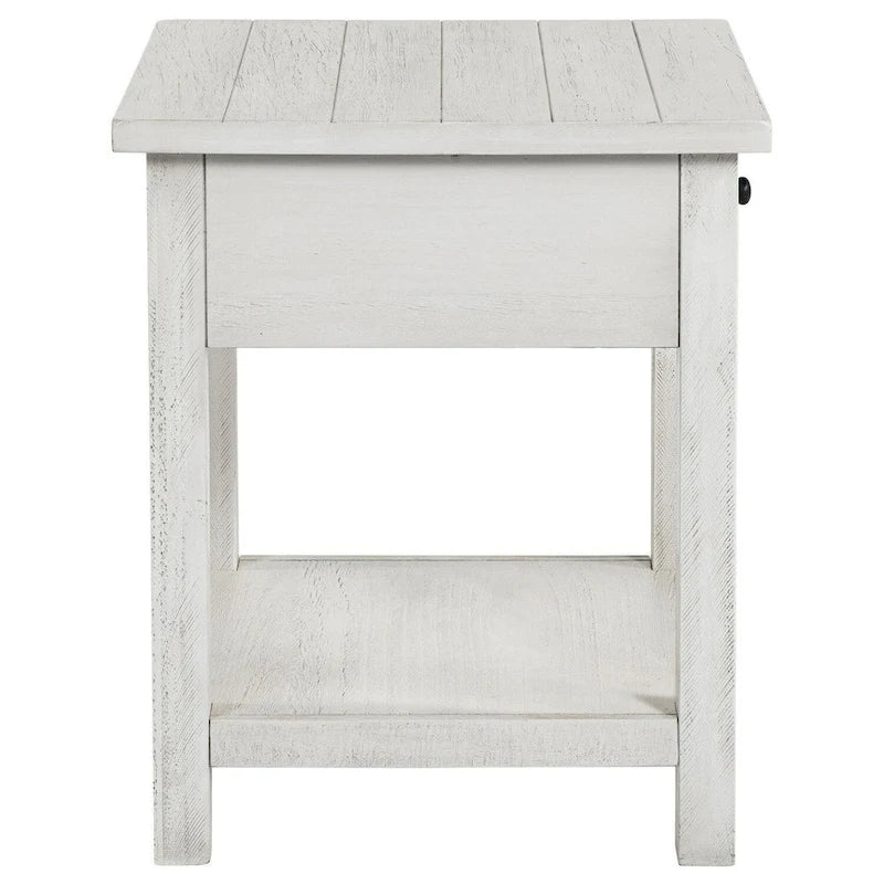 Table d'appoint Ayne, 1 tiroir, bois blanc vieilli, carrée 50 cm