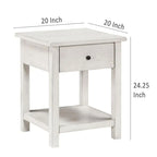 Table d'appoint Ayne, 1 tiroir, bois blanc vieilli, carrée 50 cm