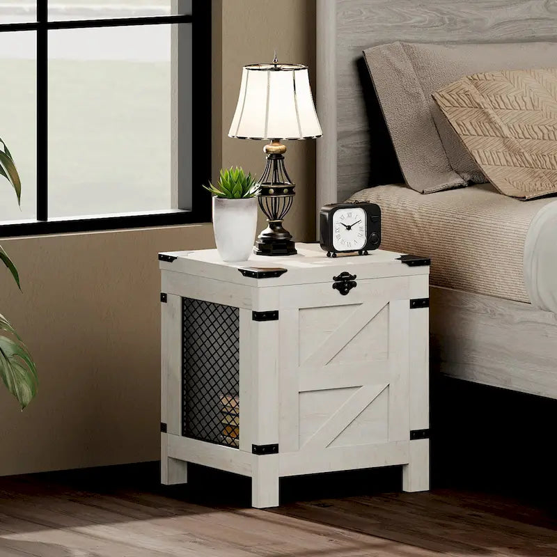 Table de chevet relevable WAMPAT, table de nuit avec serrure rustique