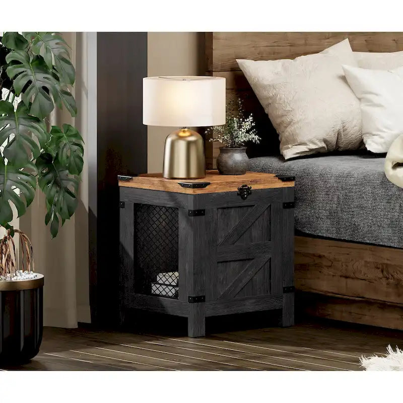 Table de chevet relevable WAMPAT, table de nuit avec serrure rustique