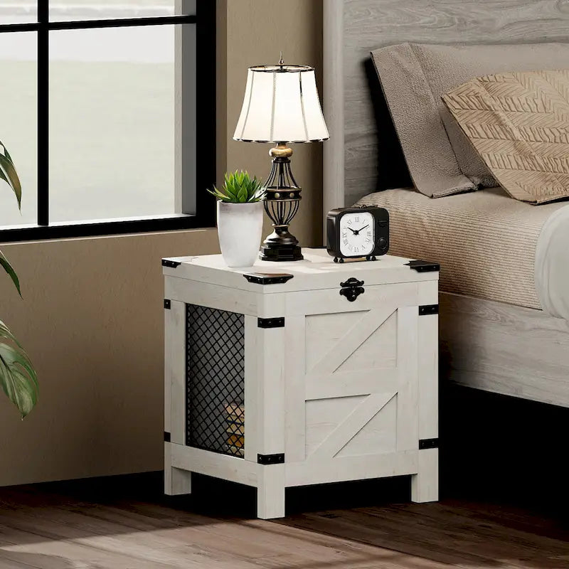 Table de chevet relevable WAMPAT, table de nuit avec serrure rustique