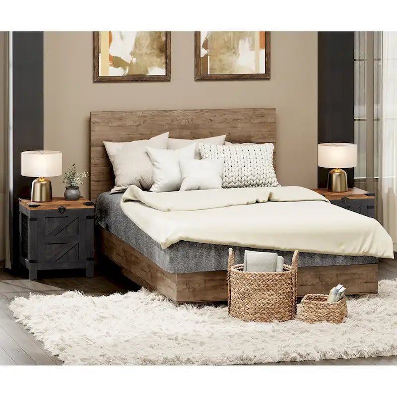 Table de chevet relevable WAMPAT, table de nuit avec serrure rustique