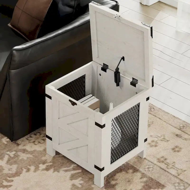 Table de chevet relevable WAMPAT, table de nuit avec serrure rustique