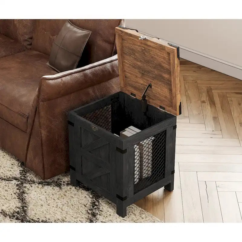 Table de chevet relevable WAMPAT, table de nuit avec serrure rustique