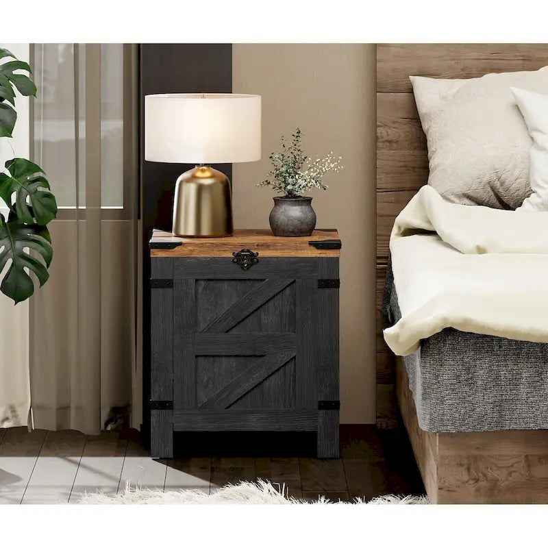 Table de chevet relevable WAMPAT, table de nuit avec serrure rustique