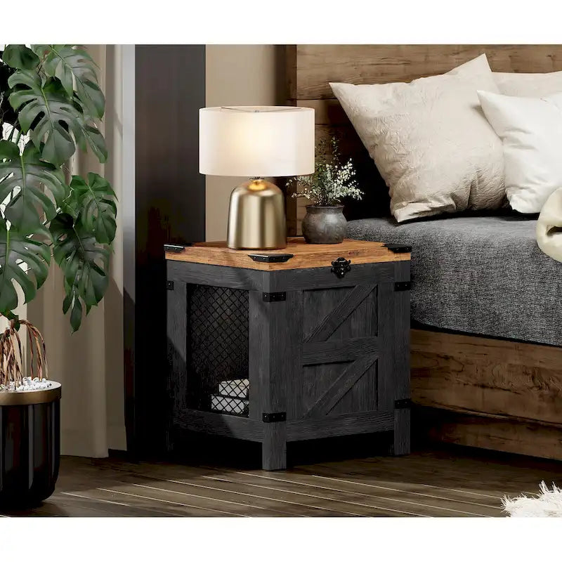 Table de chevet relevable WAMPAT, table de nuit avec serrure rustique