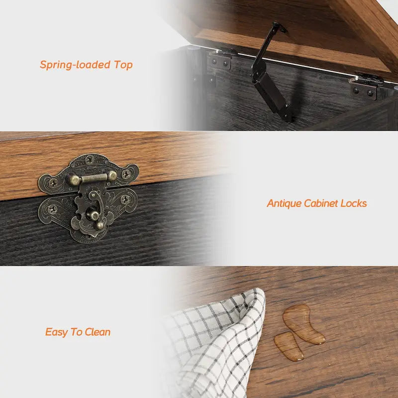 Table de chevet relevable WAMPAT, table de nuit avec serrure rustique