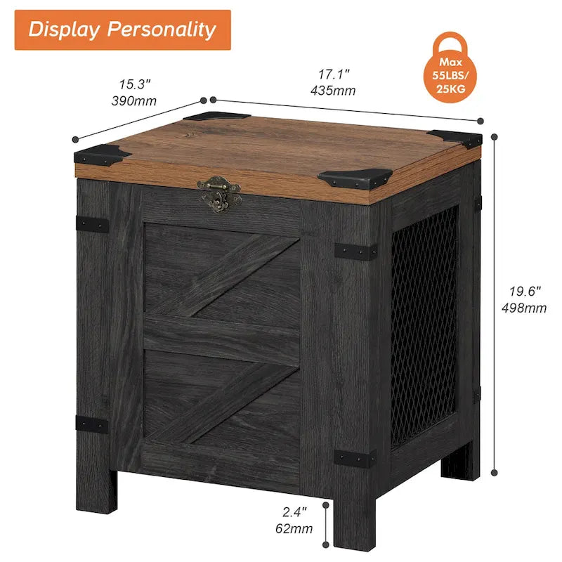Table de chevet relevable WAMPAT, table de nuit avec serrure rustique
