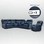 Ensemble de canapés modulables électriques 105 W en cuir véritable avec fauteuil inclinable, triple motorisation, console simple, ports USB et USB-C