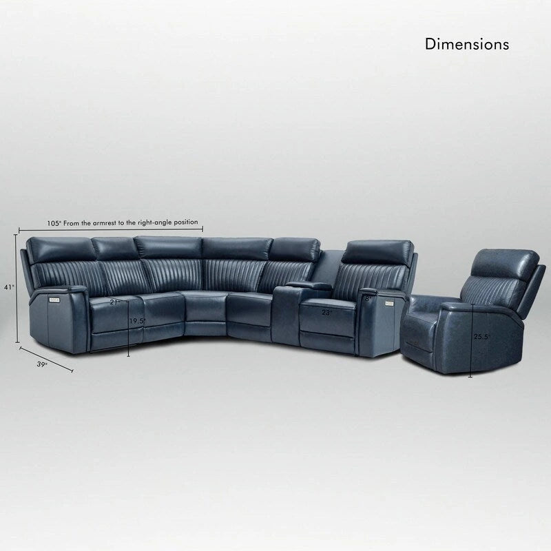 Ensemble de canapés modulables électriques 105 W en cuir véritable avec fauteuil inclinable, triple motorisation, console simple, ports USB et USB-C