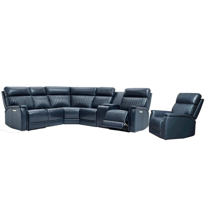 Ensemble de canapés modulables électriques 105 W en cuir véritable avec fauteuil inclinable, triple motorisation, console simple, ports USB et USB-C