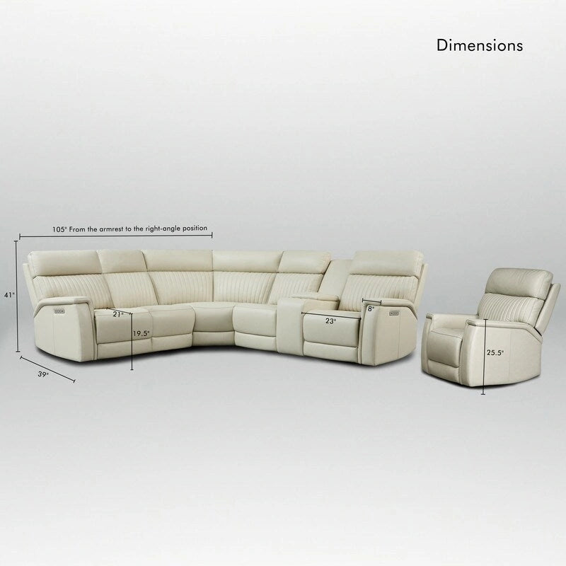 Ensemble de canapés modulables électriques 105 W en cuir véritable avec fauteuil inclinable, triple motorisation, console simple, ports USB et USB-C