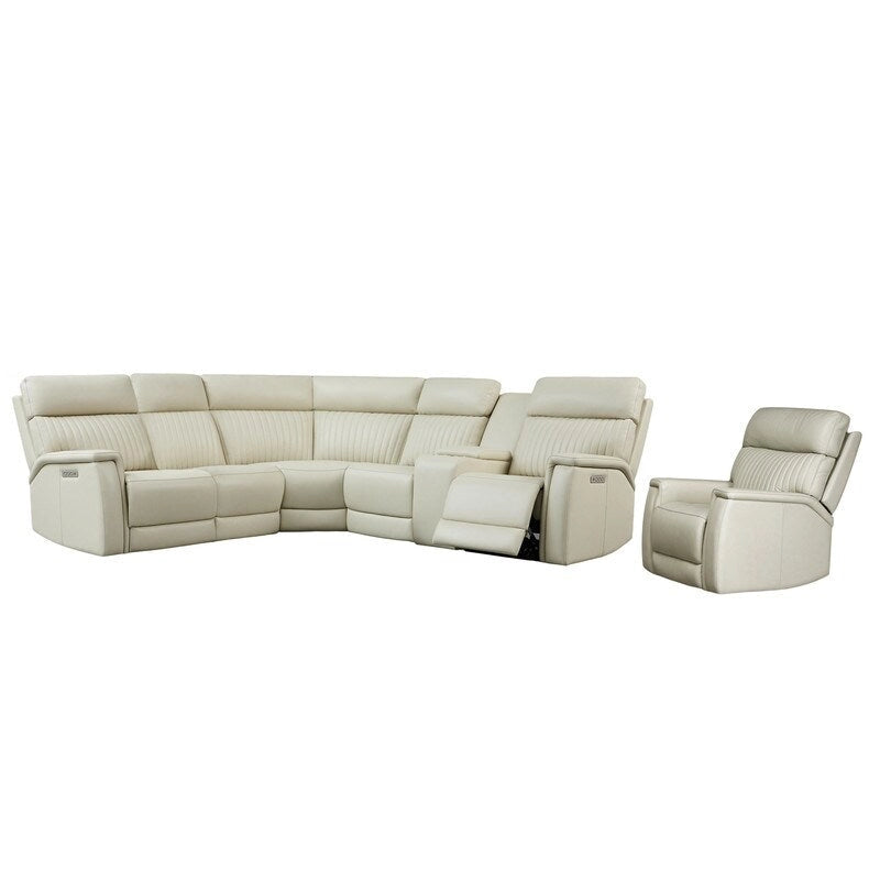 Ensemble de canapés modulables électriques 105 W en cuir véritable avec fauteuil inclinable, triple motorisation, console simple, ports USB et USB-C