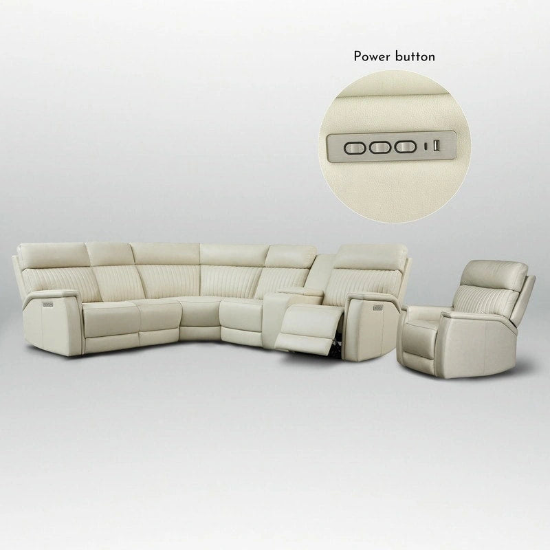 Ensemble de canapés modulables électriques 105 W en cuir véritable avec fauteuil inclinable, triple motorisation, console simple, ports USB et USB-C