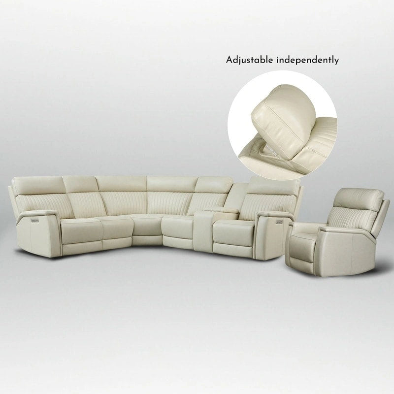Ensemble de canapés modulables électriques 105 W en cuir véritable avec fauteuil inclinable, triple motorisation, console simple, ports USB et USB-C