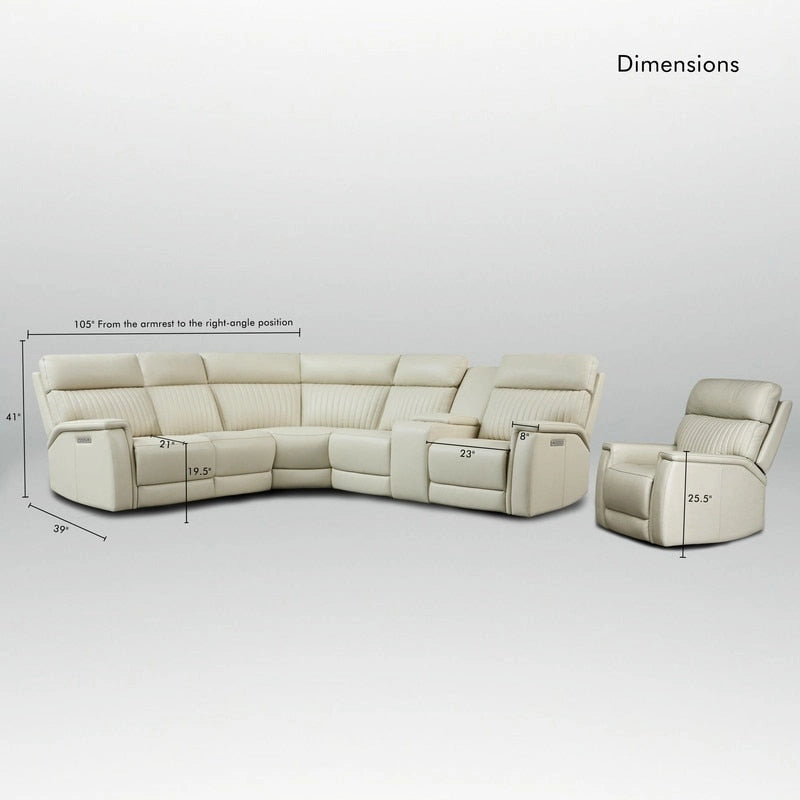 Ensemble de canapés modulables électriques 105 W en cuir véritable avec fauteuil inclinable, triple motorisation, console simple, ports USB et USB-C