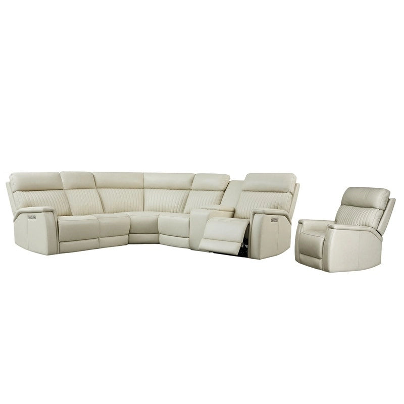 Ensemble de canapés modulables électriques 105 W en cuir véritable avec fauteuil inclinable, triple motorisation, console simple, ports USB et USB-C