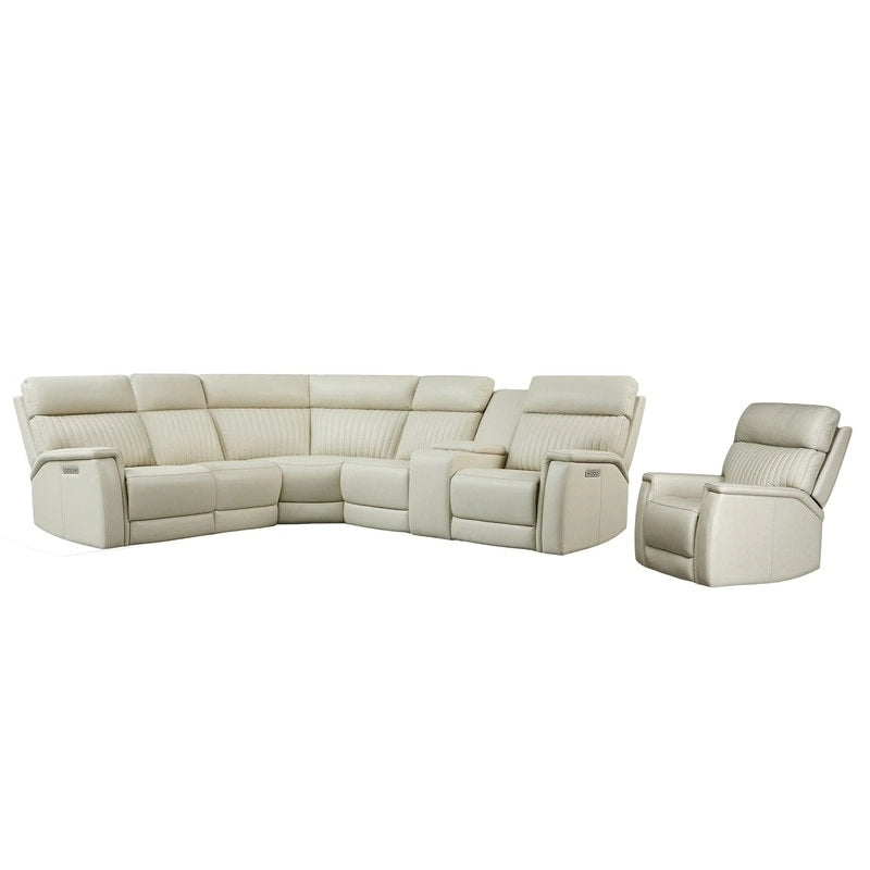 Ensemble de canapés modulables électriques 105 W en cuir véritable avec fauteuil inclinable, triple motorisation, console simple, ports USB et USB-C