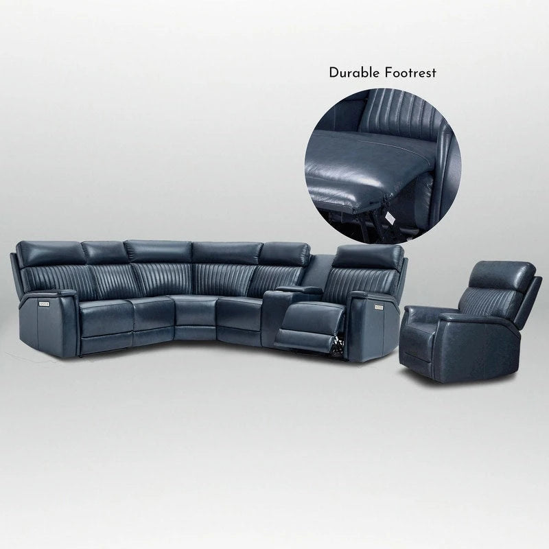 Ensemble de canapés modulables électriques 105 W en cuir véritable avec fauteuil inclinable, triple motorisation, console simple, ports USB et USB-C