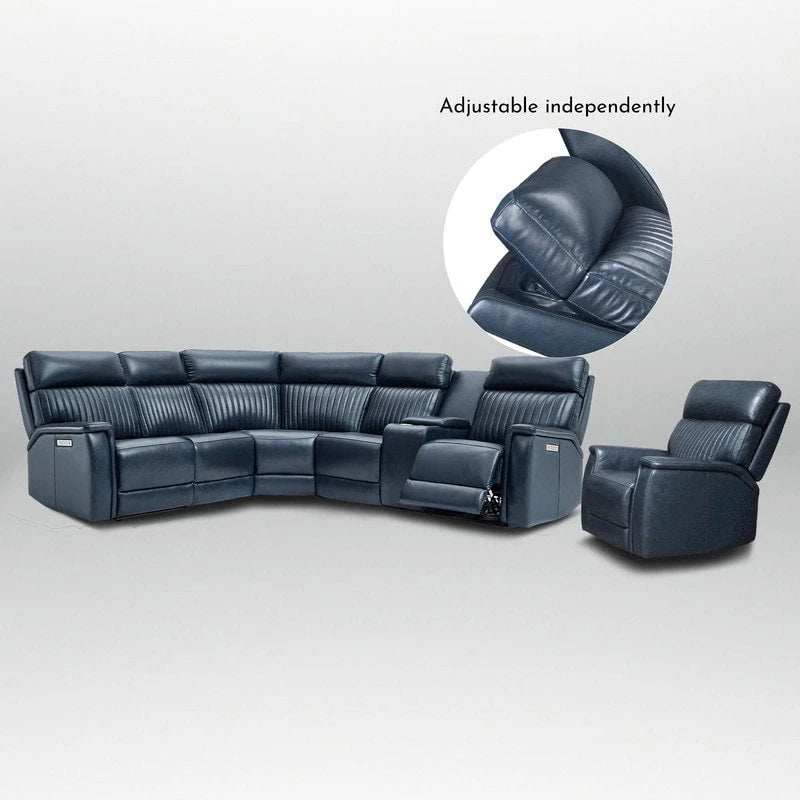 Ensemble de canapés modulables électriques 105 W en cuir véritable avec fauteuil inclinable, triple motorisation, console simple, ports USB et USB-C