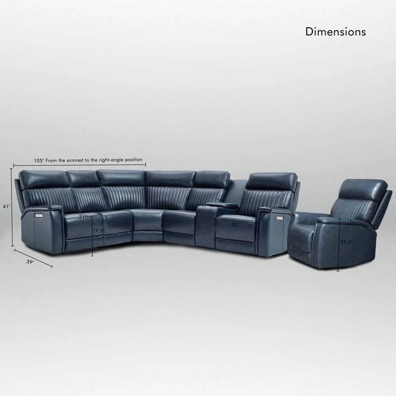 Ensemble de canapés modulables électriques 105 W en cuir véritable avec fauteuil inclinable, triple motorisation, console simple, ports USB et USB-C