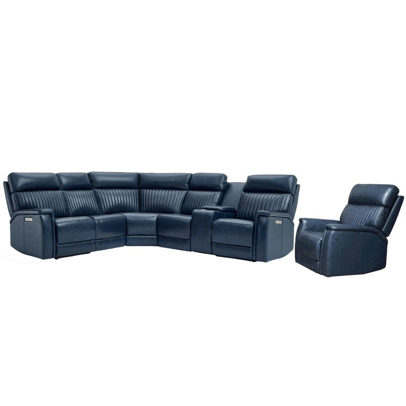 Ensemble de canapés modulables électriques 105 W en cuir véritable avec fauteuil inclinable, triple motorisation, console simple, ports USB et USB-C