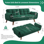 Canapé-Lit Futon 75.39 POUCES, Canapé-Lit Convertible Rembourré avec Dossier Inclinable Tufté et Divisé