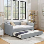 Twin Size Linen Daybed with Trundle & Vertical Stripes - 500LB Capacity