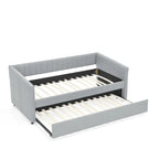 Lit de repos en lin double avec lit gigogne et rayures verticales - Capacité de 227 kg