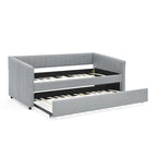 Lit de repos en lin double avec lit gigogne et rayures verticales - Capacité de 227 kg