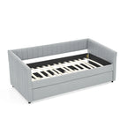 Lit de repos en lin double avec lit gigogne et rayures verticales - Capacité de 227 kg