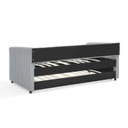 Lit de repos en lin double avec lit gigogne et rayures verticales - Capacité de 227 kg