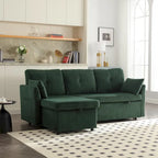 Canapé modulaire en velours doux vert 81,1 L avec méridienne réversible et rangement, convertible pour salon