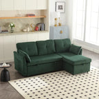 Canapé modulaire en velours doux vert 81,1 L avec méridienne réversible et rangement, convertible pour salon