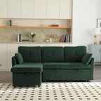 Canapé modulaire en velours doux vert 81,1 L avec méridienne réversible et rangement, convertible pour salon