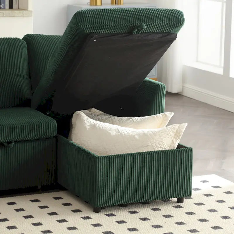 Canapé modulaire en velours doux vert 81,1 L avec méridienne réversible et rangement, convertible pour salon
