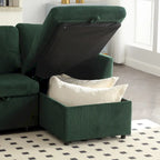 Canapé modulaire en velours doux vert 81,1 L avec méridienne réversible et rangement, convertible pour salon
